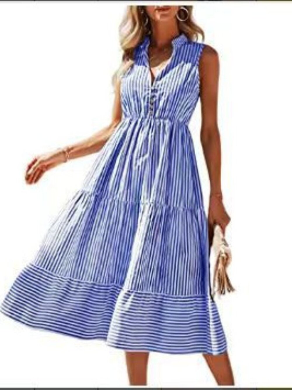 009_Blue_Striped_Collared_Sleeveless_Tiered_Midi_Dress